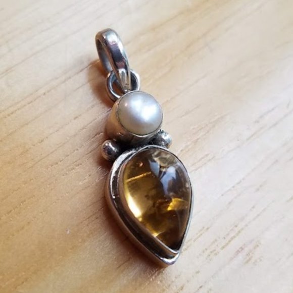 Amber Pearl Sterling Silver Pendant Fossil Tree Heal Forest Ocean Gift Holiday - Picture 2 of 7